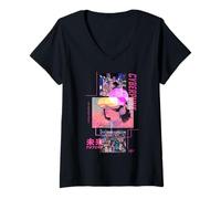 Donna Cyberpunk giapponese anime in Retro 90s Cyberpunk Vaporwave Maglietta con Collo a V
