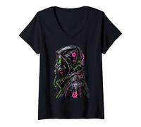 Donna Cyberpunk Maschera Antigas Biohazard Goth Punk Y2K Regali Maglietta con Collo a V