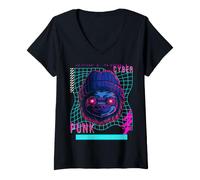 Donna Cyberpunk Sloth Punker | Cyber Punk futuristico Maglietta con Collo a V