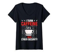Donna Cybersecurity Programmatore Professionale Caffeina Hacker Maglietta con Collo a V