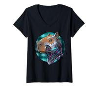 Donna Cyborg Cyberpunk Capybara Cybernetic Uomini Donne Bambini Maglietta con Collo a V