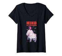Donna Cyborg Mind Glitch Zen Monaco Futuristico Meditazione Arte Maglietta con Collo a V