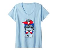 Donna Czech Girl Czech Heritage Czech Republic Flag Maglietta con Collo a V