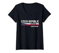 Donna Czech Republic Flag | Czech Vintage Distressed Maglietta con Collo a V