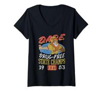 Donna D.A.R.E. Daren The Lion Drug-Free State Champs '83 Retro PSA Maglietta con Collo a V