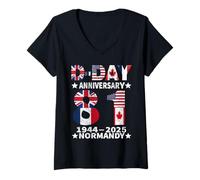 Donna D-Day 81st Anniversary 2025 Normandy D-Day Omaha Beach 1944 Maglietta con Collo a V