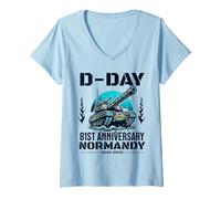 Donna D-Day 81st Anniversary 2025 Normandy D-Day Omaha Beach 1944 Maglietta con Collo a V