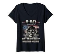 Donna D-Day 81st Anniversary 2025 Normandy D-Day Omaha Beach 1944 Maglietta con Collo a V