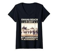 Donna D-Day 81st Anniversary 2025 Normandy D-Day Omaha Beach 1944 Maglietta con Collo a V