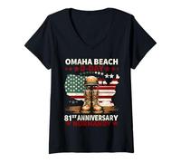 Donna D-Day 81st Anniversary 2025 Normandy D-Day Omaha Beach 1944 Maglietta con Collo a V