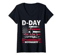 Donna D-Day 81st Anniversary 2025 Normandy D-Day Omaha Beach 1944 Maglietta con Collo a V