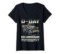 Donna D-Day 81st Anniversary 2025 Normandy D-Day Omaha Beach 1944 Maglietta con Collo a V