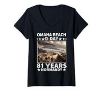 Donna D-Day 81st Anniversary 2025 Normandy D-Day Omaha Beach 1944 Maglietta con Collo a V