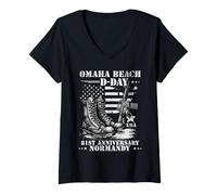 Donna D-Day 81st Anniversary 2025 Normandy D-Day Omaha Beach 1944 Maglietta con Collo a V
