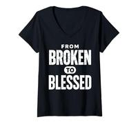 Donna da Broken To Bless Inspirational Christian Faith Maglietta con Collo a V
