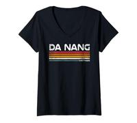 Donna da Nang Vietnam, Design Vintage retrò a Strisce da Viaggio Maglietta con Collo a V
