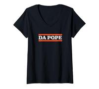 Donna Da Pope Bianco 3D Ombra Divertente Parodia Umorismo Maglietta con Collo a V