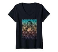 Donna da Vinci Monna Lisa Divertimento Illusione Astratto Moderno Maglietta con Collo a V
