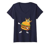 Donna Dabbin King of Burgers Burger Dab Dancing Uomini Donne Ragazzo Ragazza Maglietta con Collo a V
