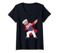 Donna Dabbing Abraham Abe Lincoln Patriottico 4 luglio, Funny USA Maglietta con Collo a V