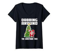 Donna Dabbing Around The Christmas Tree - Regalo di Babbo Natale per Bambini Maglietta con Collo a V