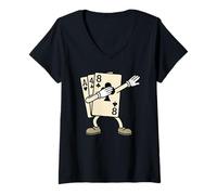 Donna Dabbing Blackjack 21 Funny Playing Card Maglietta con Collo a V