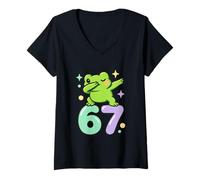 Donna Dabbing Chibi Frog 67 per Bambini Ragazzi Ragazze Divertente Danza Animale Maglietta con Collo a V