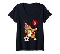 Donna Dabbing Cool Cat Calcio Calcio 9° Compleanno Maglietta con Collo a V
