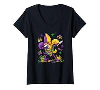Donna Dabbing Fleur De Lis Divertente Mardi Gras Dabbing Fleur De Lis Maglietta con Collo a V