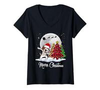 Donna Dabbing German Shorthaired Pointer Dog Christmas Tree Xmas Maglietta con Collo a V