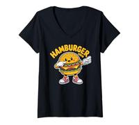Donna Dabbing Hamburger Crew Funny Foodie Lover Team Burger Maglietta con Collo a V