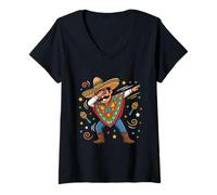 Donna Dabbing Poncho Messicano Cinco de Mayo Sombrero Dab Maglietta con Collo a V