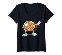 Donna Dabbing Pumpkin Pie Giorno del Ringraziamento Divertente Ragazzi Bambini Dab Maglietta con Collo a V