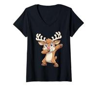 Donna Dabbing Rudolph - Renna dal Naso Rosso, per Bambini Maglietta con Collo a V