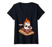 Donna Dabbing Smore Marshmallow Camping Squad Divertente Campeggio Camper Maglietta con Collo a V