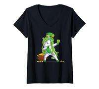 Donna Dabbing St Paticks Day Unicorno Maglietta con Collo a V