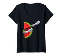 Donna Dabbing Watermelon Kawaii Dab Summer Dancing Fruit Maglietta con Collo a V
