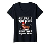 Donna Dachshund Dog Funny Xmas Sweater This Is My Christmas Pajama Maglietta con Collo a V