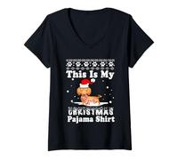 Donna Dachshund Dog Funny Xmas This Is My Christmas Pajama Maglietta con Collo a V