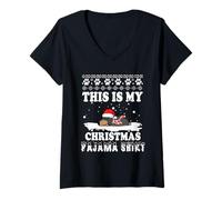 Donna Dachshund Dog This Is My Christmas Pajama Ugly Xmas Maglietta con Collo a V