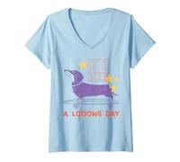 Donna Dachshund It's Been A Looong Day Stars Maglietta con Collo a V