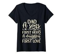 Donna Dad A Sons First Hero A Daughters First Love Camicia Uomo papà Maglietta con Collo a V