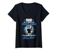 Donna Dad A Sons First Hero A Daughters First Love Fathers Day Maglietta con Collo a V