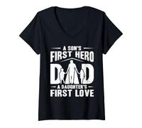 Donna Dad A Son's First Hero A Daughter's First Love Fathers Day Maglietta con Collo a V