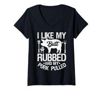 Donna Dad Jokes Barbecue Smoking Carne Design Outfit Maglietta con Collo a V