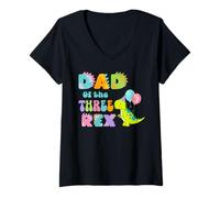 Donna Dad-of-The-Three Rex Compleanno Dinosauro Famiglia Matching Maglietta con Collo a V
