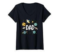 Donna Dad Outer Space Birthday Party Maglietta con Collo a V
