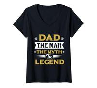 Donna Dad The Man The Myth The Legend, Strong Dad Short Sleeve Maglietta con Collo a V