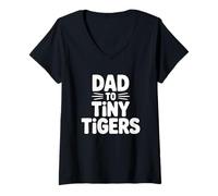 Donna Dad To Tiny Tigers Maglietta con Collo a V