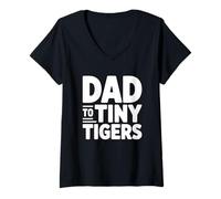 Donna Dad To Tiny Tigers Maglietta con Collo a V